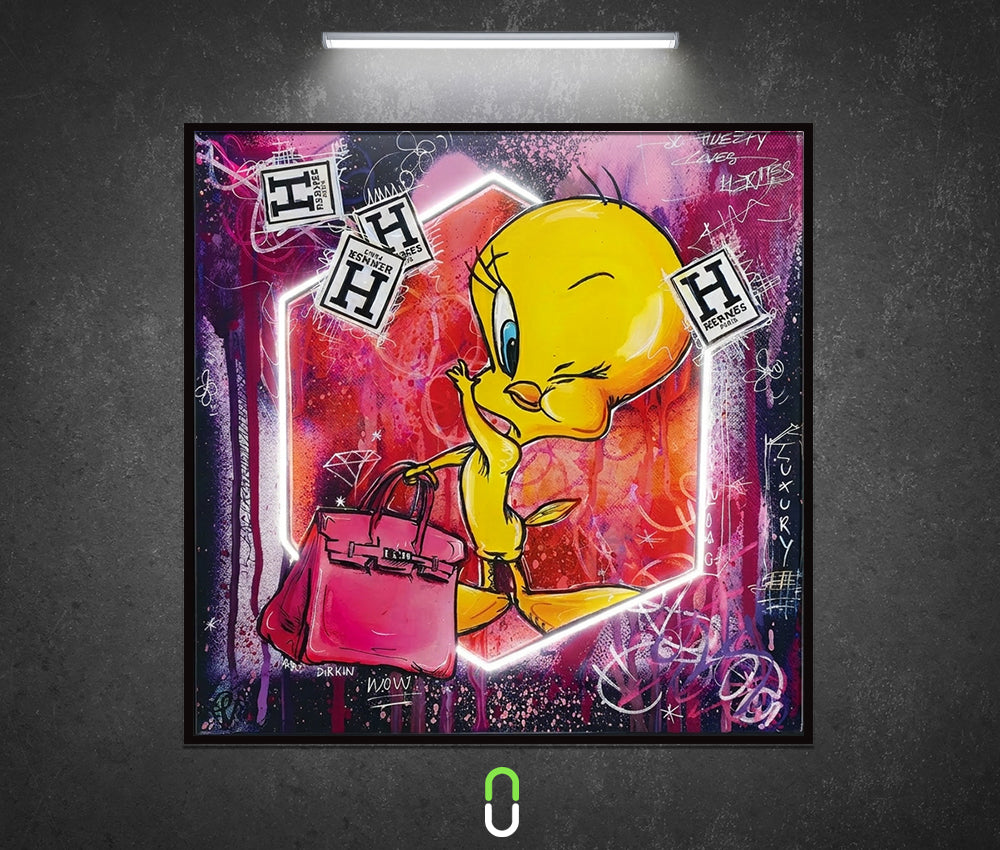 Tableau Néon Rétroéclairé — Tweety Love Hermès Avec LED